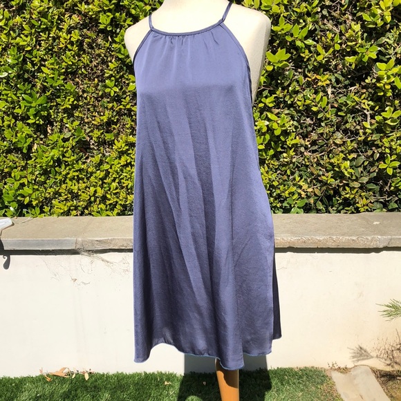 SMOKY BLUE SLEEVELESS SILK SHIFT - Picture 1 of 5